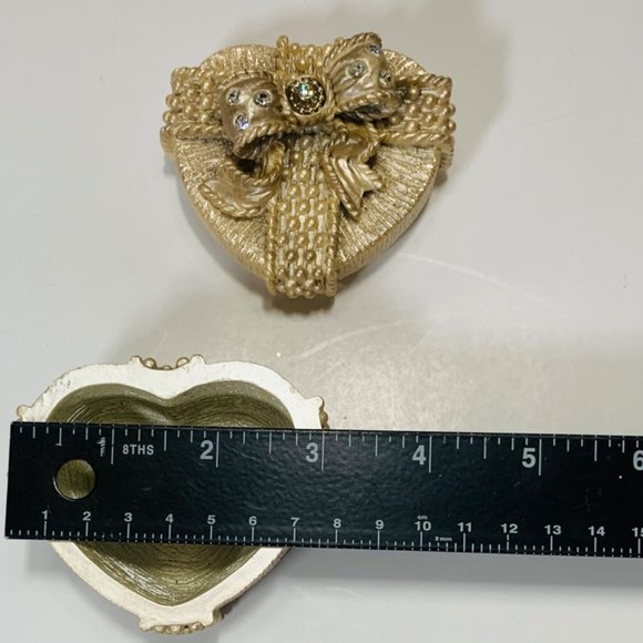 Santini Golden Heart Trinket Box Rhinestone 3" Palm Beach Regency Signed Stamp - Picture 13 of 14